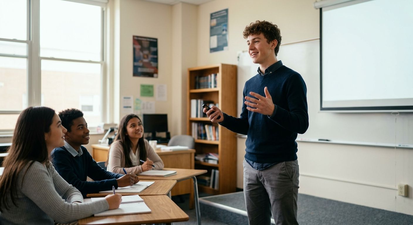 Young person giving a presentation