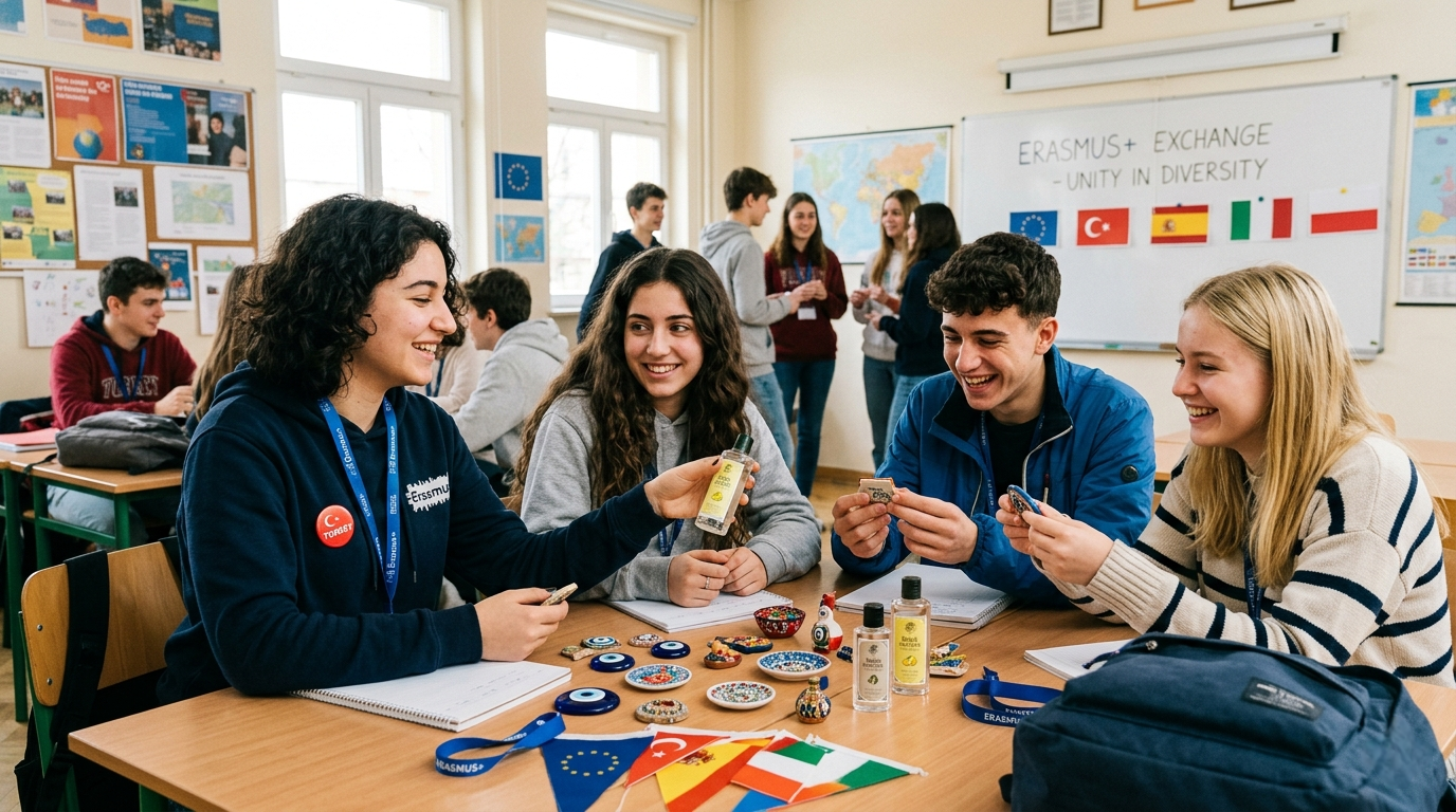 Students taking part in an Erasmus programme activity